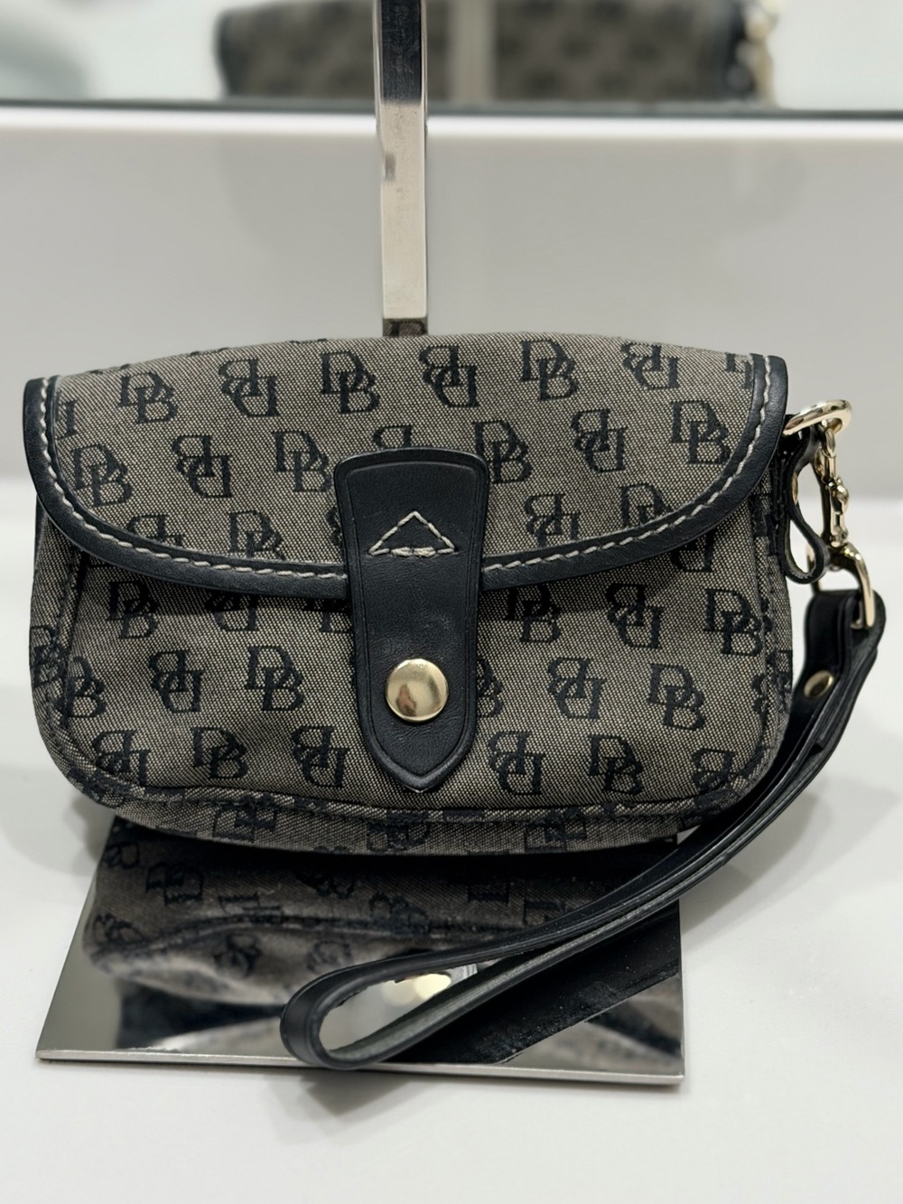 Dooney & Bourke Black and Gray Signature Wristlet Clutch